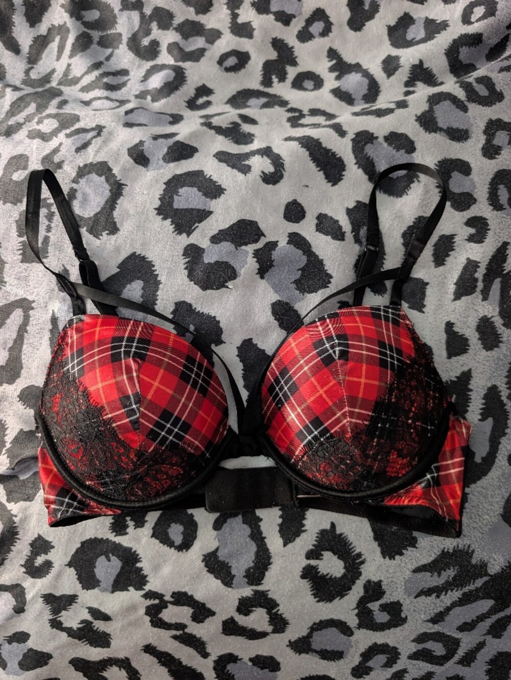 Victoria's Secret Red Plaid Lace Push-Up Bra